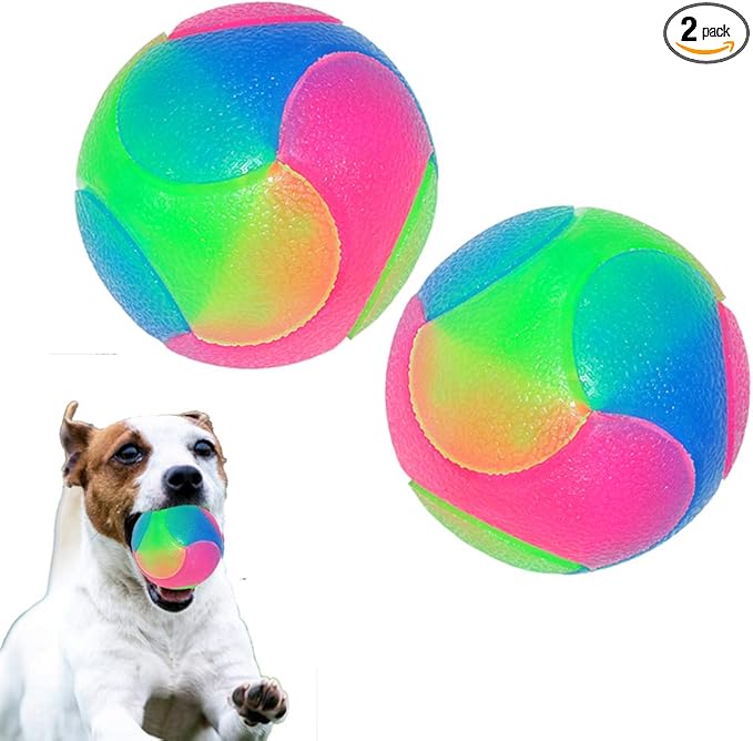2 pcs Large Light Up Dog Balls Flashing Elastic Ball Bouncy Glow in The Dark Interactive Jumping Blinking Dog Ball Pet Toys for Golden Retriever,Labrador,Large Dogs