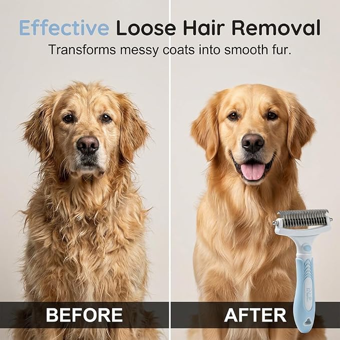 Dual-Sided Pet Grooming Comb, Dog Brush for Shedding, Deshedding Cat Brush for Cats & Dogs, Pet Grooming Rake, Deshedding & Grooming Tool For Long Haired And Short Haired Dogs (Blue)