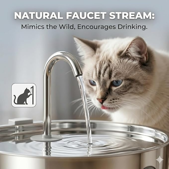 Stainless Steel Cat Water Fountain, 135oz/4L Automatic Pet Fountain Dog Water Dispenser with Ultra-Quiet Pump & 2 Replacement Filters & for Cats Inside, Dogs, Multiple Pets