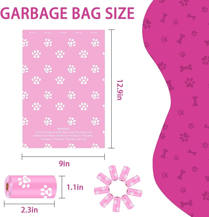 HZDHCLH Poop Bags for Dogs Leak Proof Extra Thick Dog Poop Bags, Pink Cat's Paw 18 Rolls 9" x 13" Lavender Scented Pet Waste Bag, 270 Count