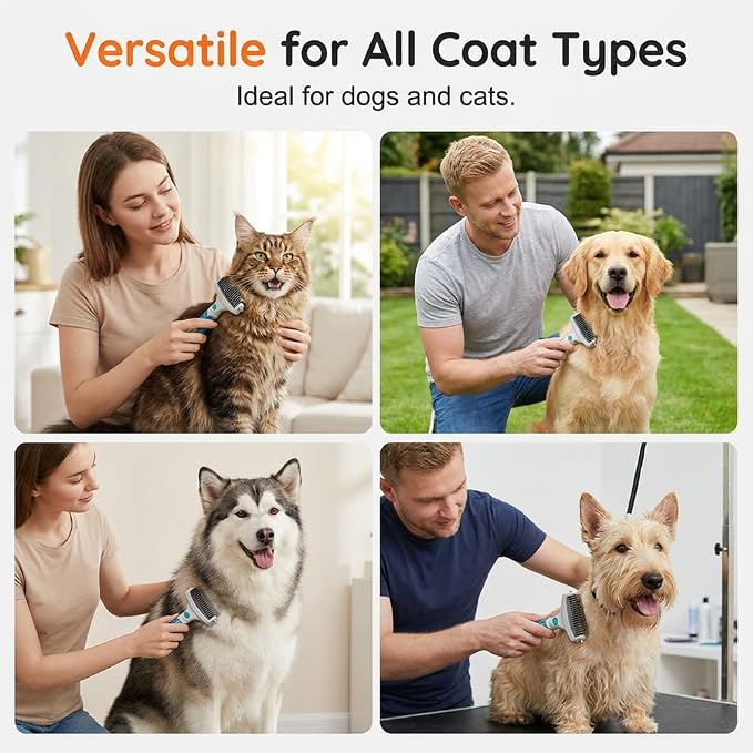 Pet Pro Grooming Tool, Deshedding Dog Brush, Double Sided Deshedding Brush for Dogs & Cats, Undercoat Rake and Dematting Comb for Removing Loose Hair (Blue)