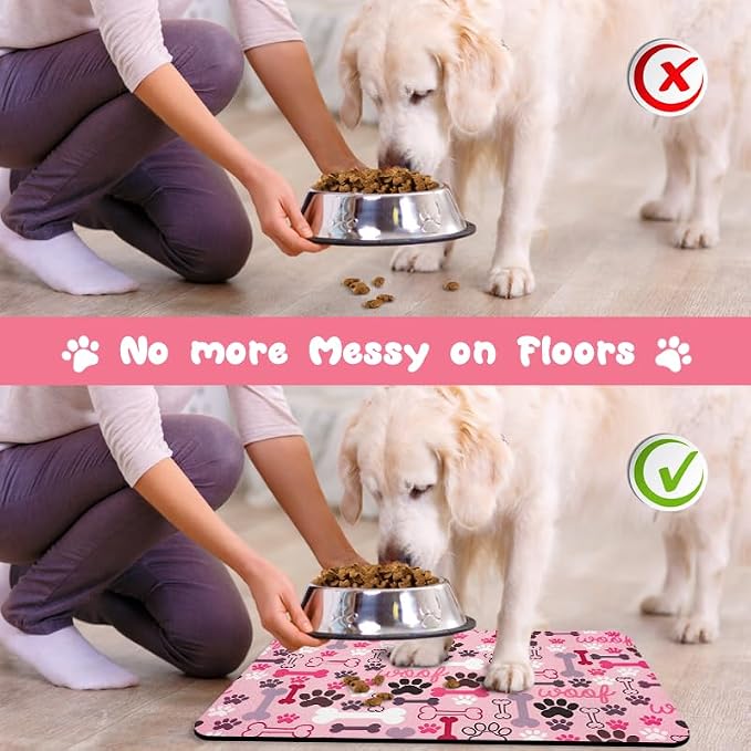 Dog Food Mats for Floors Waterproof, Pet Water Bowl Mats Pet Feeding Absorbent Placemats Pink 17 * 30 inch