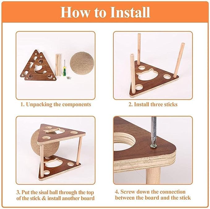 Cat Scratcher Toy,Natural Sisal Rope Cat Scratching Ball Scratcher Toy with Ball for Cats& Kittens&Dogs&Puppy, Interactive Solid Wood Scratcher Pet Toy Suitable for Small Cats and Dogs (Large)