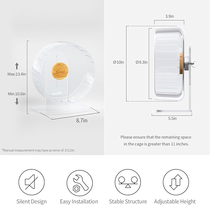Niteangel Super-Silent Hamster Exercise Wheels - Quiet Spinner Hamster Running Wheels with Adjustable Stand for Hamsters Gerbils Mice Or Other Small Animals (M, Transparent)