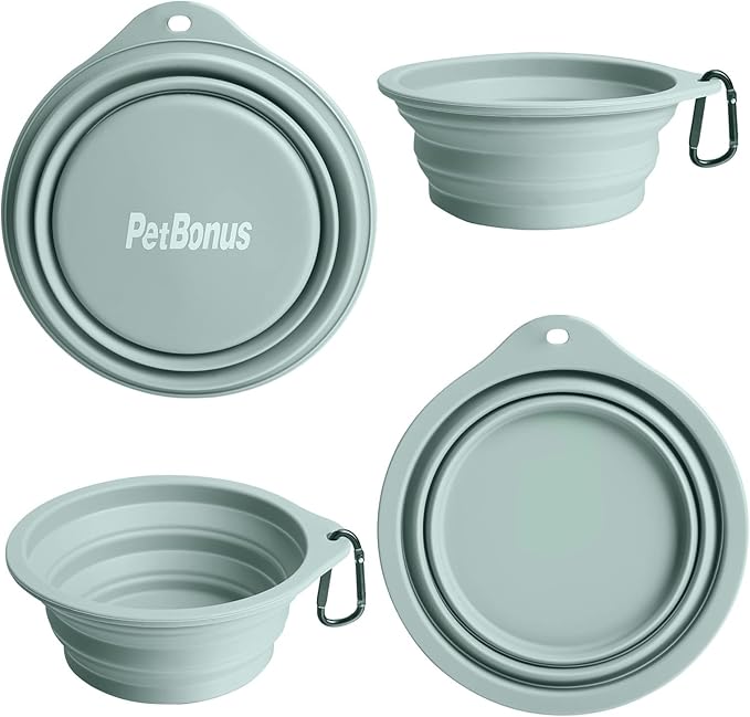 PetBonus Heavy Duty 12 Inch Short Dog Leash and 2-Pack Large Silicone Collapsible Dog Bowls