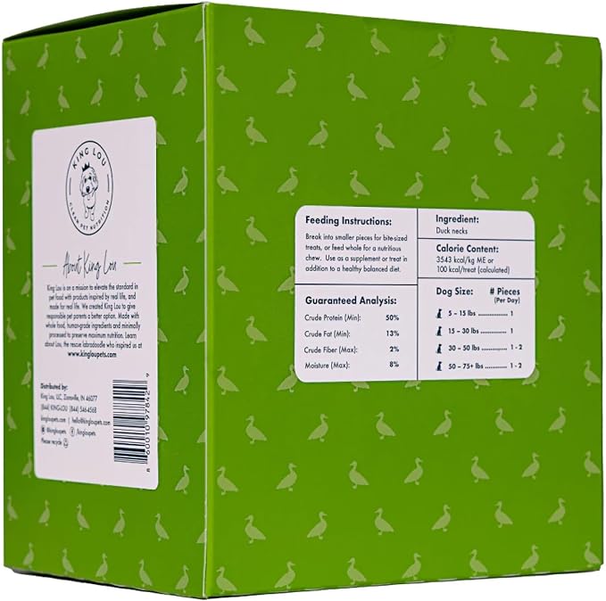 King Lou Pets - Whole Duck Necks for Dogs & Cats - Dehydrated Dog Treats - USA-Made Dental Chews for Dogs - Protein-Rich Collagen Snacks, 20 Count