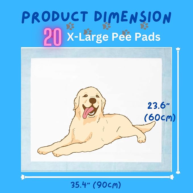 Dog and Puppy Pet Pee Training Pads with Odor-Eliminating Leak-Proof Quick-Dry Design, Potty Training, Super Absorbency, X-Large Size, 35.4 x 23.6 Inches, Pack of 20, Blue & White