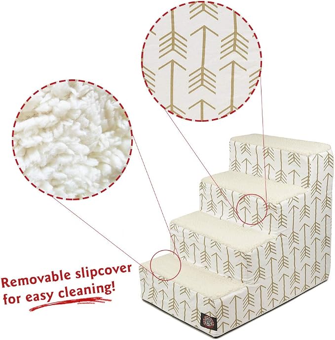 Majestic Pet Portable Pet Stairs | Soft Sherpa Steps Foam Feeling | Steps for Dogs & Cats | Dog & Cat Ramp | Indoor Only | Max Weight: up to 250 Lbs, 4 Step, Arrow White/Gold