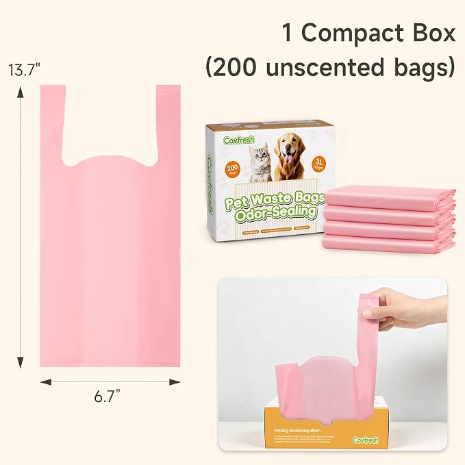 Odor Sealing Dog Poop Bags with Handles – 200 Count – Large Capacity | Heavy Duty Thick Pet Waste Bags - Leak Proof, Odor - Blocking (Pink)
