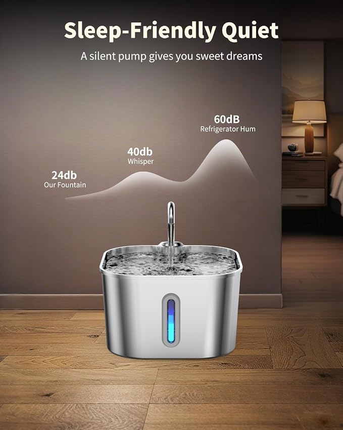 Lawfery Cat Water Fountain Stainless Steel, 74oz/2.2L Automatic Cat Drinking Fountain with 4 Filters & 4 Sponges, Pet Water Dispenser with Quiet Pump, Suitable for Cats, Dogs and Multi-pet households