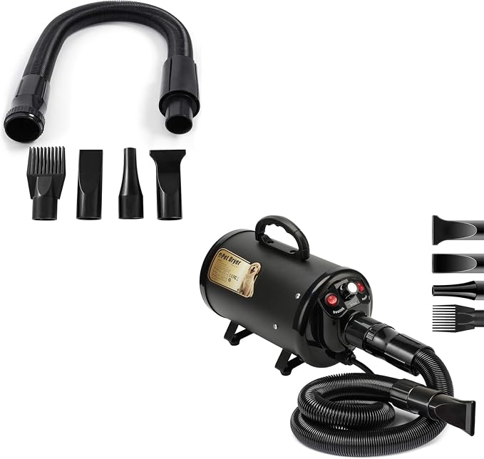 PETNF Dog Dryer for Pet Grooming + A Set of Compatible Hose Accessories, Adjustable Speed Temp Noise Reduction Dog Hair Dryer Blower Dog Blow Dryer High Velocity Air Forced Blow Dryer for Large Dogs