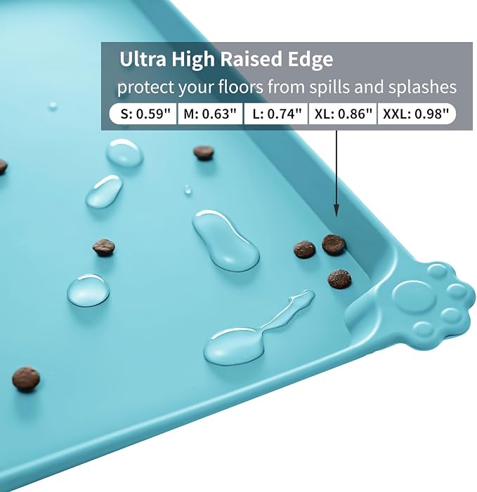 Reopet Silicone Pet Feeding Mat - Waterproof & Non-Slip Dog Cat Placemat | High Raised Edges Prevent Food & Water Spills to Protect Floors, Easy to Clean, Fit for Dog Cat Bowls