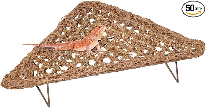 Bearded Dragon Hammock Reptile Tank Accessories Decor Large Basking Platform Metal Legs Bed Habitat for Lizard Leopard Gecko Snake Hermit Crab and Frog (Triangle)