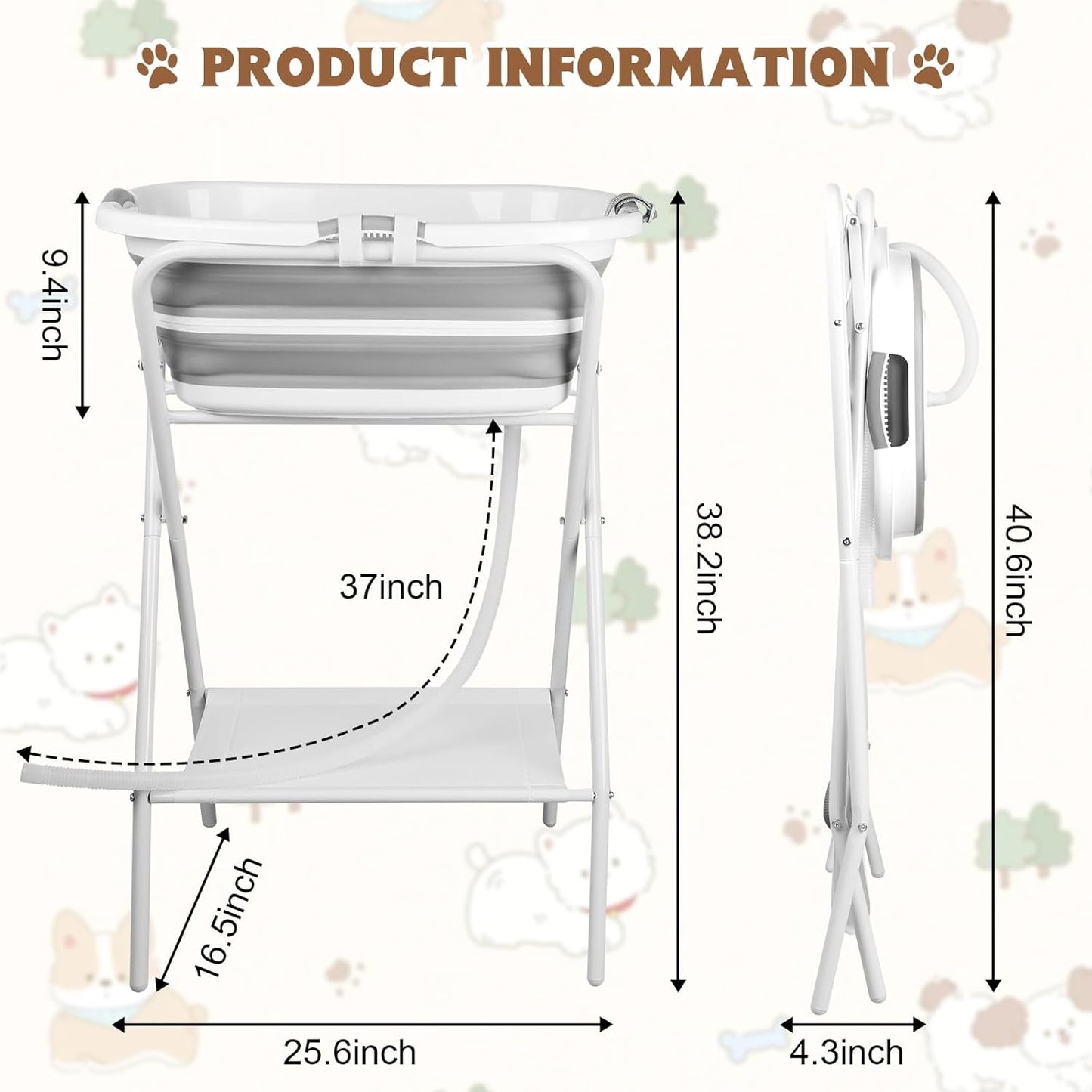 YUEPET Elevated Collapsible Dog Bathtub, Portable Shower Tub with Safety Collar, Foldable Dog Washing Station for Bathing and Grooming for Puppies Medium Dogs Cats Pets