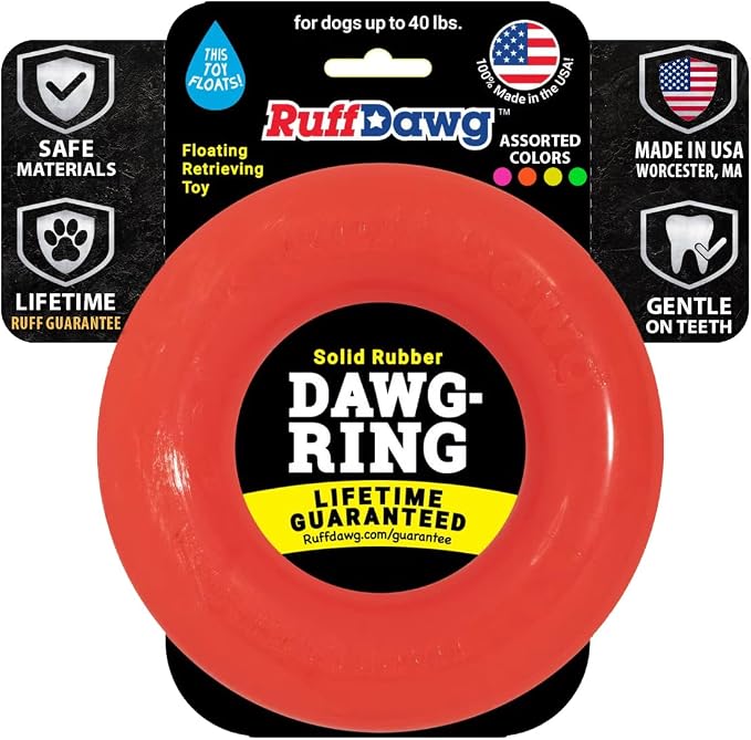 Ruff Dawg Indestructible Dawg-Ring Medium 6” Orange – Heavy-Duty Solid Rubber Tug & Fetch Toy for Dogs Up to 40 lbs – Floats & Bounces – Made in USA