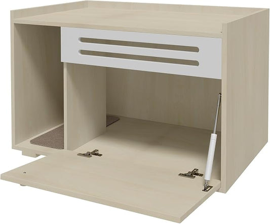 31.5 Inch Modern Litter Box Enclosure Cabinet, Concealed Litter Box with Vent Door/Left Side Storage Drawer & Shelf/Small Storage Cabinet/Raised Legs/Top Protectors,for All Kinds of Cats
