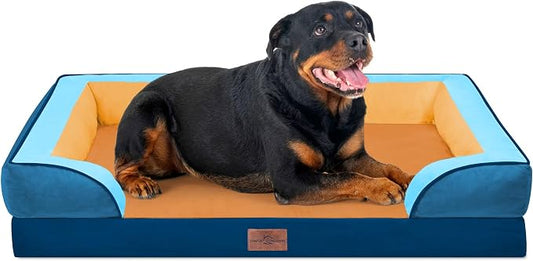 Comfort Expression Orthopedic Dog Bed for Extra Large Dogs 45x35 Inch, Waterproof Egg Crate Foam XL Pet Bed with Bolsters, Dog Couch with Washable Cover & Non-Slip Bottom, Golden Harbor