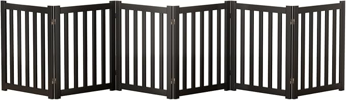 6-Panel Solid Wood Dog Gate - Freestanding Folding Pet Gate for Doorways, Stairs, Indoor, 24" Height, No Installation Needed, Black