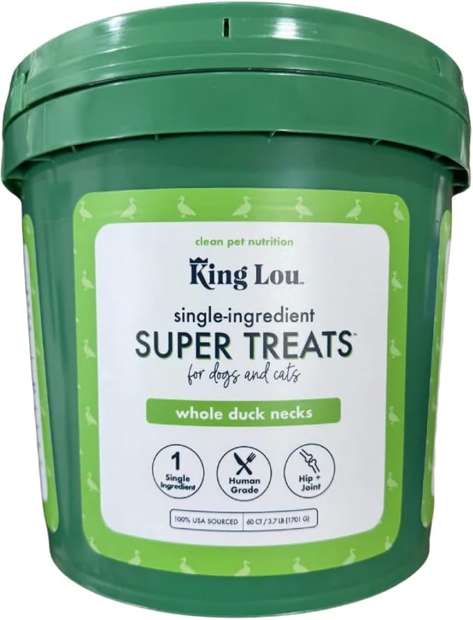 King Lou Pets - Whole Duck Necks for Dogs & Cats - Dehydrated Dog Treats - USA-Made Dental Chews for Dogs - Protein-Rich Collagen Snacks, 60 Count