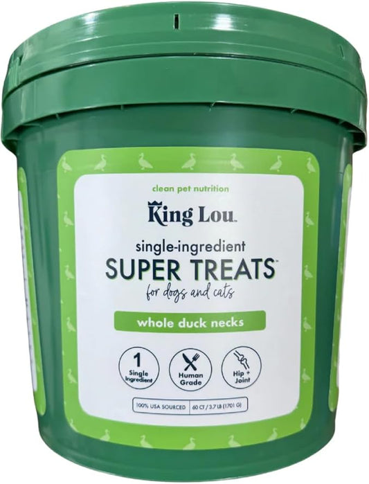 King Lou Pets - Whole Duck Necks for Dogs & Cats - Dehydrated Dog Treats - USA-Made Dental Chews for Dogs - Protein-Rich Collagen Snacks, 60 Count