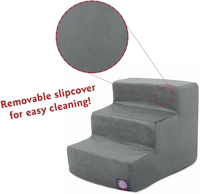 Majestic Pet 3 Step Portable Dog Stairs for Small Dogs to get on Bed Supports 25 lbs or Less – Dog Steps for High Bed with Machine Washable Cover – Pet Stairs for Cats Suede Rust