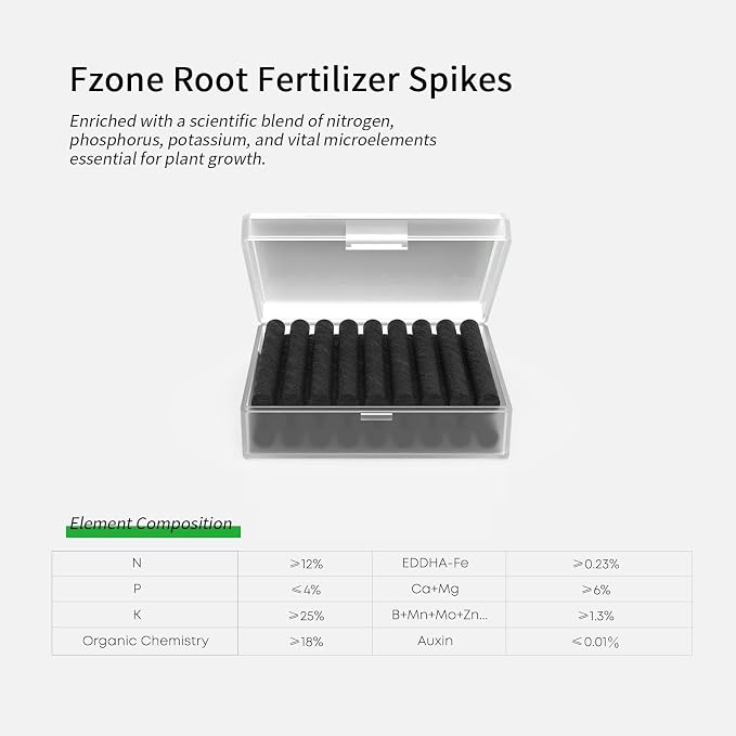 FZONE Aquarium Root Fertilizer Spikes, 25 ct，NPK High-Concentration Easy Green Aquarium Fertilizer, Freshwater Aquarium Plant Fertilizer for Plant and Root Growth (25 Spikes Per Box)