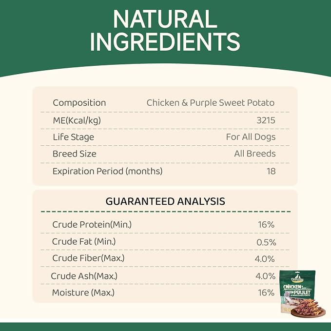 MeatyWay Chicken & Sweet Potato Purple Wrapped Dog Treats, High Protein, Low Fat, 100% Natural Chicken Tender, Healthy and Natural Dog Training Treats for Small & Large Dogs, 454g/16 oz. Bag