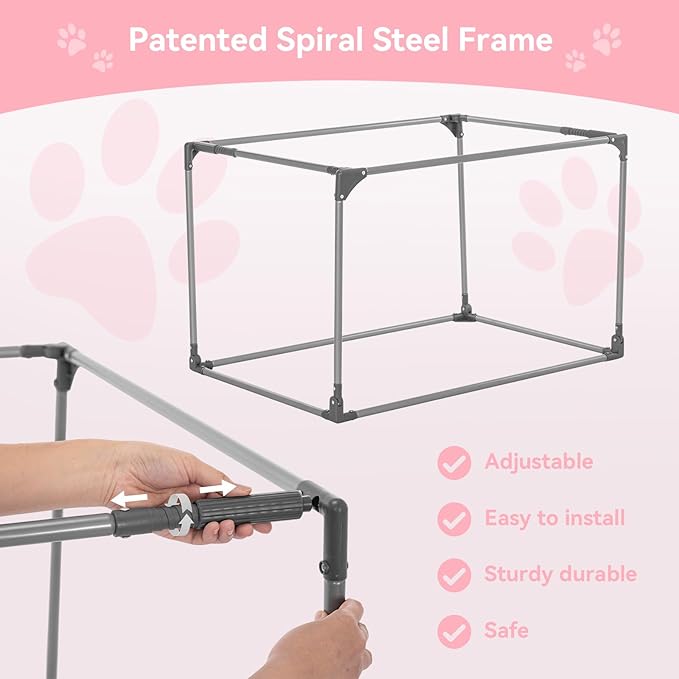 PETSFIT 36" Soft Portable Dog Crate – Patented Spiral Sturdy Frame, Collapsible Travel Kennel for Medium & Large Dogs, 3 Mesh Door, Lockable Zippers, Indoor & Car Use Pink