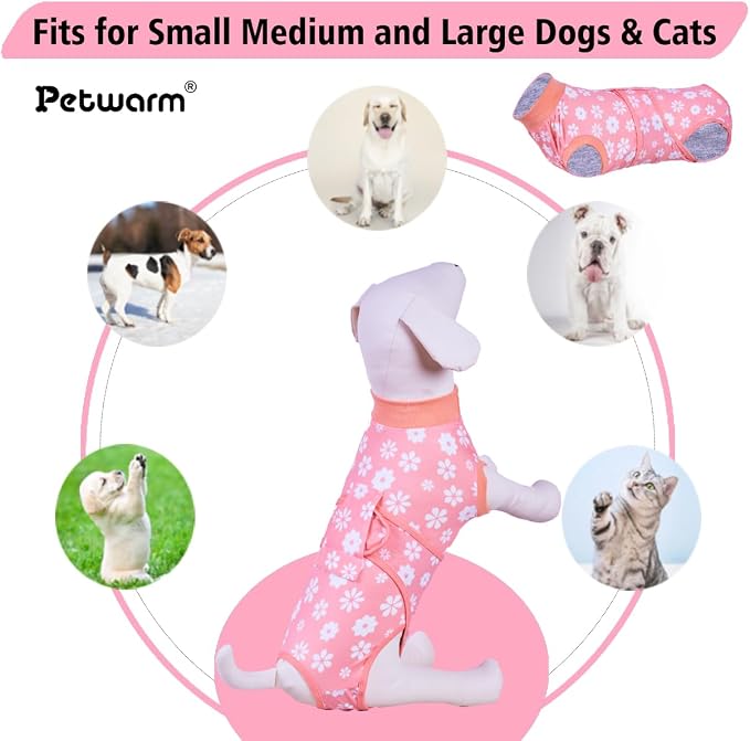 PetWarm Recovery Suit for Dogs, Dog Surgical Recovery Suit Female and Male, After Surgery Dog Onesie, Anti-Licking Dog Surgery Recovery Suit, Flower Pattern, Yellow, M