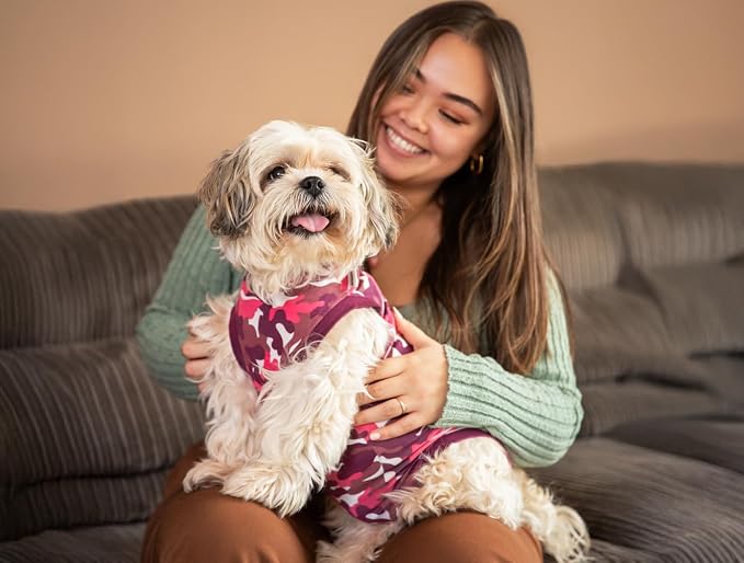 Suitical Recovery Suit for Dogs - Spay and Neutering Dog Surgery Recovery Suit for Male or Female - Soft Fabric for Skin Issues - 2XS Neck to Tail 13.0-16.5 Inches, 16-20 Inches Chest Pink Camouflage