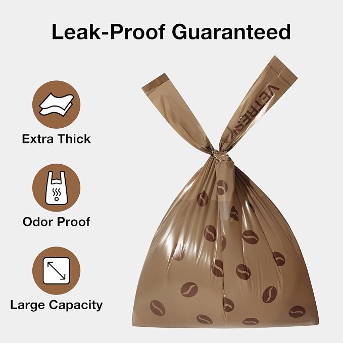 VETRESKA Dog Poop Bags with Handles 240 Count, Coffee Scented Waste Bags, Leak-Proof Thick Dog Bags for Poop, Easy-Tie Large Poop Bags, 16 Refill Rolls for Dog Walking Cat Litter
