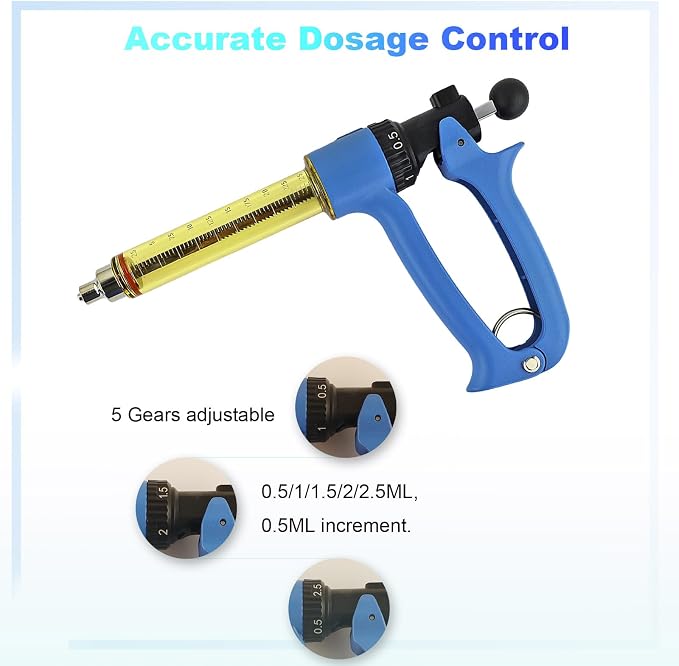 25ML Semi-automatic Livestock Syringe, Adjustable Continuous Repeating Cattle Vaccine Luer Lock Cattle Vaccine Gun, Veterinary Syringe for Cow Goat Sheep Pig