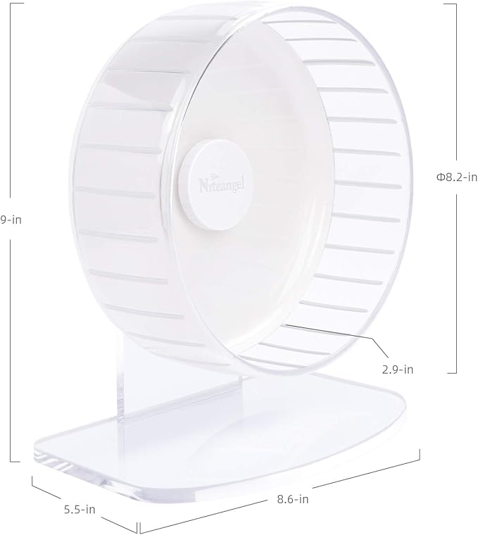 Niteangel Super-Silent Hamster Exercise Wheels - Quiet Spinner Hamster Running Wheels with Adjustable Stand for Hedgehog Gerbils Mice or Other Small Animals (S, White)