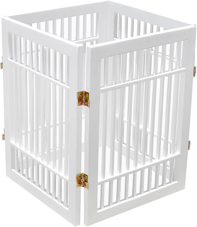 Urnporium Pet Dog Gate Freestanding, Strong Durable Folding Wooden Fence, Portable Acacia Hardwood Safety Barrier for Indoor & Outdoor Use (White Pet Gate, 4 Panel 24" Tall)