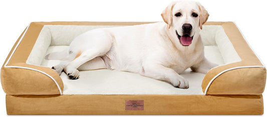 Comfort Expression Jumbo Dog Beds Orthopedic Foam, Waterproof Dog Beds for Jumbo Breed Dogs, PV Washable Dogs Sofa Couch with Removable Cover & Non-Slip Bottom(Khaki)