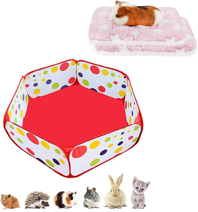 2 Pcs Guinea Pig Bed Mat Washable, Rabbit Winter Bed Pad for Indoor, Warm Small Animal Bed Mattres & Portable Small Animals Playpen, Outdoor/Indoor Pop Open Pet Exercise Fence