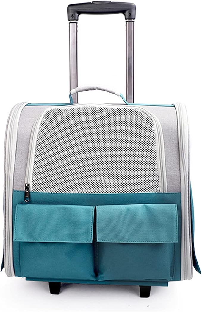 Portable Cat Carrier Backpack with Wheel Breathable Airline Approved Pet Travel Rolling Trolley Collapsible Backpack