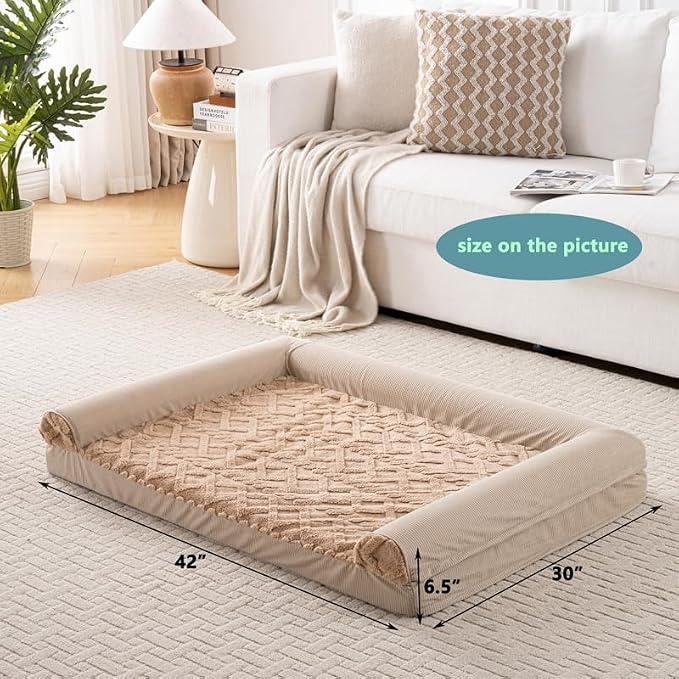 Dog Bed, U-Shaped Couch-Style Pet Bed with Waterproof Cover, Removable Washable Cover, for All Dog and Cat Breeds (Brown, 48" x 35" x 6.5")