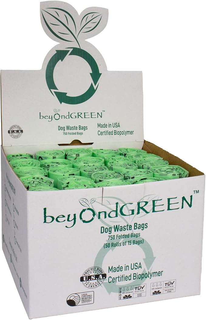 beyondGREEN Plant-Based Dog Poop Waste Bags for Leash Dispenser - 750 Bags - 50 Rolls of 15 Bags - 9" x 12"