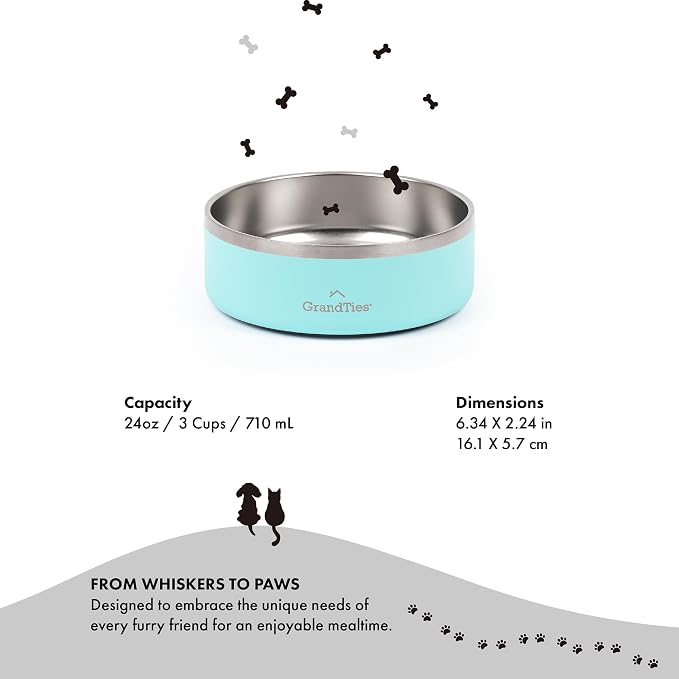 GrandTies Stainless Steel Engraved Pet Bowl | Reusable BPA-Free Insulated Pet Bowls | Large Heavy Duty Non Skid Spill Proof Dog Bowl | Outdoor Water Bowl (24oz, Powder Green)