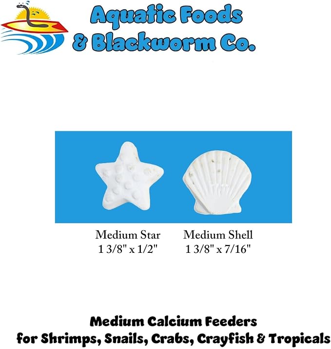 Medium Size Calcium Feeder Stars & Shells for Shrimp, Snails, Crabs, Crayfish, Hermit Crabs and All Tropical Fish…125 Count Bag