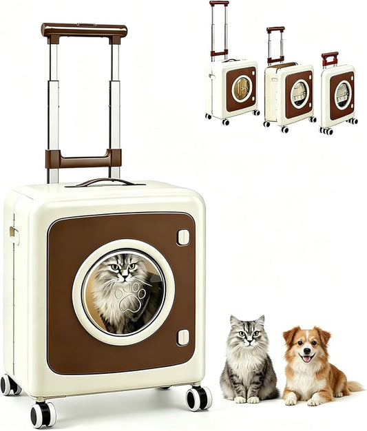 Pet Carrier with Wheels Breathable Cat Carrier 3-Level Adjustable Handle 360° Wheels Pet Travel Carrier for Cats & Small Dogs Detachable Multi-Use Cat Carrier for Outdoor, Travel (Beige Coffee)