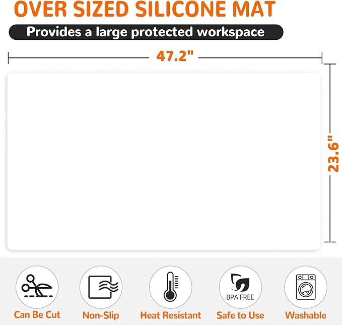 Silicone Mats for Kitchen Counter, Table & Desk, 47"x23" Heat Resistant Countertop Protector, Non-Slip Baking Pad, Dishwasher Safe - No Crease & White Translucent, Warome