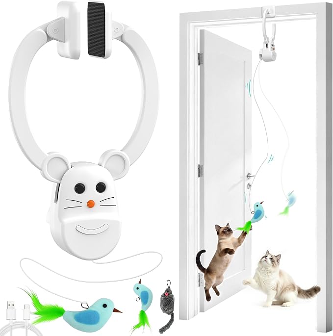 Interactive Cat Toys for Indoor Cats, Door-Hanging Automatic Flying Bird Feather Toy, USB Rechargeable Smart Cat Toy, Safe for Chase and Exercise, Relieves Bored for Kittens and Adult Cats