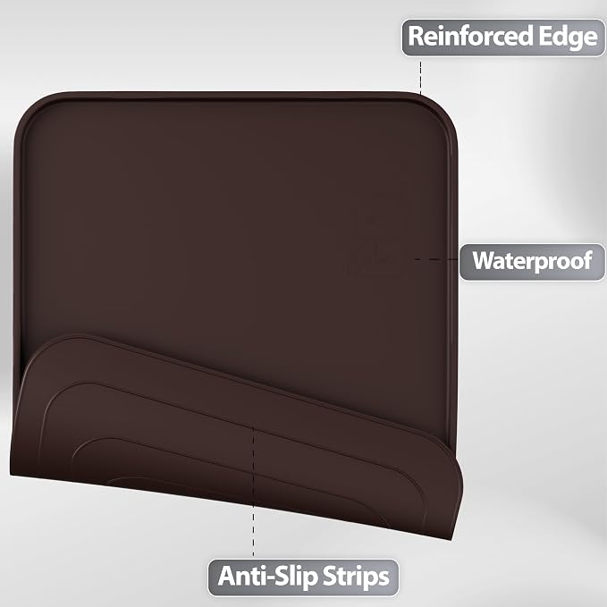 Silicone Dog & Cat Food Mat with Raised Edge, 24"x16" Extra Thick Waterproof Non-Slip Pet Feeding for Food and Water Bowls, Spill Proof Mat to Protect Floors, BPA Free Dishwasher-Safe,Brown
