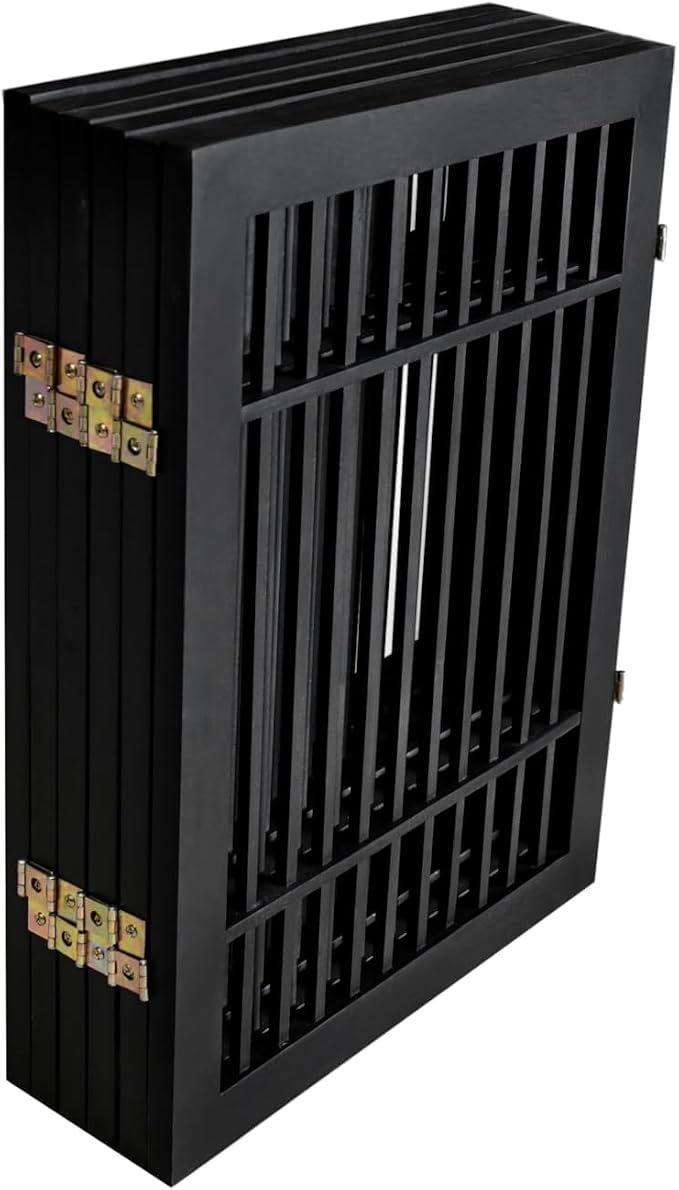 Urnporium Pet Dog Gate Freestanding, Strong Durable Folding Wooden Fence, Portable Acacia Hardwood Safety Barrier for Indoor & Outdoor Use (Black Pet Gate, 6 Panel 24" Tall)