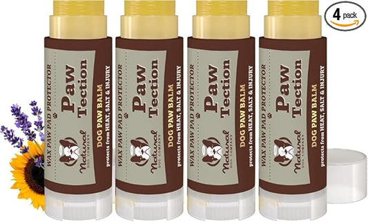 Natural Dog Company PawTection Dog Paw Balm, 4 Pack, Protects Paws from Hot Surfaces, Sand, Salt, & Snow, Organic, All Natural Ingredients (0.15 oz Travel Stick) X 4