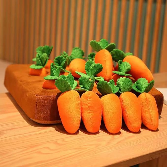 Carrot Snuffle Mat for Dogs, Interactive Dog Plush Puzzle Toys, 2 in 1 Non-Slip Nosework Feed Games, Pet Stress Relief with 12 Carrots