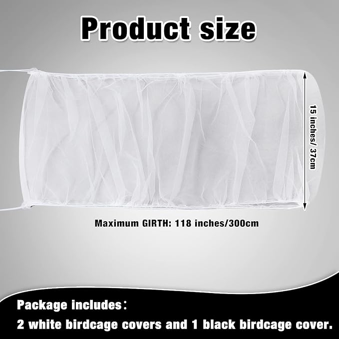 3 Pieces Large Adjustable Bird Cage Cover Seed Feather Catcher Birdcage Nylon Mesh Net Cover Soft Skirt Guard for Parakeet Macaw African Round Square Cage (118 x 15 Inch in Circumference and Width)