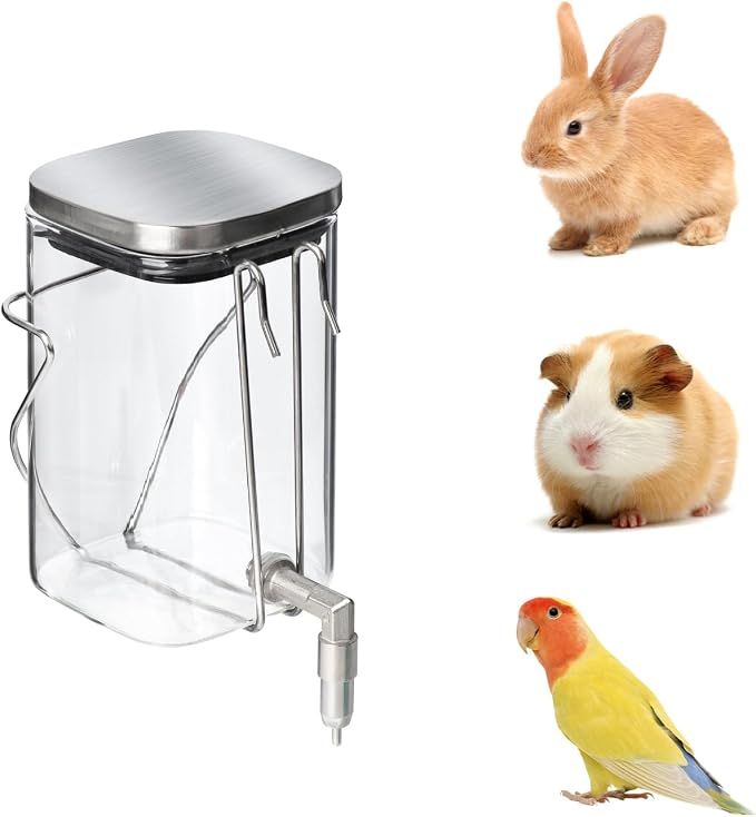Premium Stainless Steel & Glass Pet Water Bottle - Firing Pin No-Drip Dispenser for Rabbits/Parrots/Rodents | 3 Size Options with Universal Cage Mount (600ml)